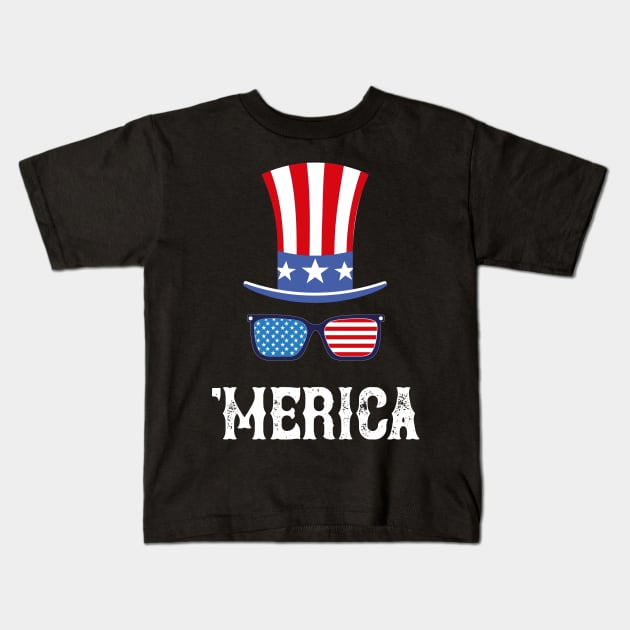 Funny Fourth of July Merica Patriotic Design Kids T-Shirt by FilsonDesigns